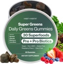 Daily Greens Plus Gummies - Superfood Blend with Chlorella, Spirulina, Beetroot, Lion’s Mane, Ashwagandha & Reishi for Energy, Stress Relief & Wellness - Raspberry Flavored - 60 Count