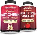 Nutrivein Premium Tart Cherry 500mg & Apple Cider Vinegar 1600mg Bundle - Muscle Recovery & Uric Acid Cleanse Plus Digestion Support & Weight Management - Non-GMO, Vegan/Vegetarian - 90 + 120 Pills