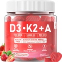 Vitamin D3 K2 A Gummies 5000IU / 10,000 IU, Vitamin D3 Con K2 Supplement with 300mg Calcium Magnesium Zinc, 8-IN-1 Extra Strength - Ultimate Absorbency for Bones, Muscles, Teeth, Vision, Vegan 2 Packs
