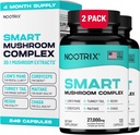 Nootrix Smart Mushrooms Complex Supplement | Supports Memory, Mental Focus, Cognitive Health & Energy | 27,000mg Organic Mushrooms | Lions Mane, Reishi, Cordyceps, Chaga & Turkey Tail | 240 Capsules