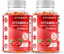 Vitamatic Sugar Free Vitamin A 25000 IU Gummies (Retinyl Palmitate) - Natural Strawberry Flavor - 120 Pectin Based Gummies (2 Bottles)