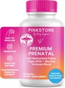 Pink Stork Premium Prenatal Vitamins for Women – Organic Whole-Food Blend with Methylated Folate, Choline, Iron & Vegan DHA – Doctor-Formulated Multivitamin & Probiotic – Gentle on Stomach, 60 Count