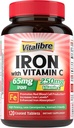Iron Supplement 65mg with Vitamin C, Stomach Friendly Carbonyl Iron, High Potency & Absorption, for Healthy Iron & Energy Levels, Supports Red Blood Cell Production, 120 Tablets
