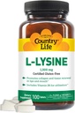 Country Life L-Lysine 1000mg with B-6, Supports Immune Health, Promotes Collagen Renewal in Lips and Mouth, 100-Count, Certified Gluten Free, Certified Vegan
