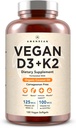 AMANDEAN Vegan Vitamin D3 K2. 5000 iu from Algae. All-Trans MK-7. 120 Softgels. Plant-Based & Carrageenan Free. Organic Coconut Oil Blend. for Mood, Bones, Heart, Immune Health (Packaging May Vary)