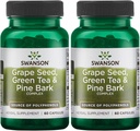 Swanson Grape Seed Green Tea '&' Pine Bark Complex Heart Cardiovascular Immune Support Health Antioxidant Healthy Blood Pressure Support Polyphenols OPCS Herbal Supplement 60 Capsules (Caps) (2 Pack)