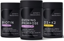 Sports Research Vegan Biotin 10,000mcg with Coconut Oil, Evening Primrose Supplement from Cold Pressed Oil and Plant Based Vitamin K2 MK7 + Vegan D3 5000iu