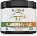 ZHOU Mushroom 8-Plex - Mushroom Supplement, Powder Blend, Coffee Alternative for Adults, Nootropic Complex for Health with Chaga, Lions Mane, Reishi & Turkey Tail - 2.14oz (30 Servings)
