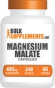 BulkSupplements.com Magnesium Malate Capsules - Magnesium Supplement, Magnesium Malate 400mg - Essential & Gluten Free, 4 Capsules per Serving, 240 Count (Pack of 1)