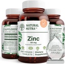 Natural Nutra Zinc Gluconate 50mg Supplement for Immune Support, Promotes Skin Health, Provides Ease From Flu & Cold, Boost Learning & Memory, Enhance Taste & Smell, Gluten Free 50mg 100 Vegan Tablets
