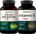 NatureBell Vitamin E Oil Softgels, 1,000iu Per Serving & Citrus Bergamot Veggie Capsules 5,000 mg Equivalent Bundle Pack | Easily Absorbed Form | High Antioxidant Level