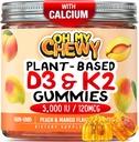 Center-Filled Vitamin D3 K2 & Calcium Gummies - Supplement for Healthy Teeth, Bone, Energy & Immunity - 5000 IU D3, 120 mcg K2(MK-7), 120 mg CA - Vegan & Non-GMO - 60 Count