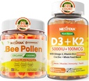 Bee Pollen for Breast Growth Organic 1000mg + Organic Plant D3 K2-5X Absorption Than Standard D3K2