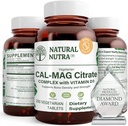 Natural Nutra Cal-Mag Citrate with Vitamin D3,1000/500 mg Complex, Strengthen Bone Density, Muscle and Nerve Health, Help Maintain Healthy Teeth, Highly Bioavailable Sources, 250 Vegan Tablets