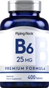 Piping Rock Vitamin B6 25 mg Tablets | 400 Count | Premium Formula | Vegetarian, Non-GMO, Gluten Free Supplement