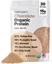 Complement Organic Chocolate Vegan Protein Powder (30 Servings) Low Carb, Low Calorie, Sugar Free, Soy Free, Non-GMO, Non Dairy - Yellow Pea, Pumpkin Seed - 15g Plant Based Protein Powder