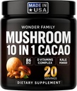 Instant Mushroom Powder 10:1 – Cordyceps Mushroom Supplement with Reishi, Chaga & Shiitake – Caffeine-Free Nighttime Drink with B6, B12, D + Probiotics Mushroom Cacao Organic Blend (No Sweetener)