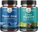 Bundle of Water Away Herbal Diuretic Pills HIgh Strength with Dandelion Leaf Extract & Green Tea for Bloating Relief and Liver Cleanse Detox & Repair - Milk Thistle for Digestion & Immune Health