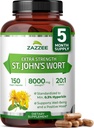 Zazzee Extra Strength St. John’s Wort 20:1 Extract, 8000 mg Strength, 0.3% Hypericin, 150 Vegan Capsules, 5 Month Supply, Concentrated, Standardized 20X Extract, 100% Vegetarian, Non-GMO, All-Natural