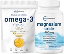 Micro Ingredients Omega-3 Fish Oil 4,200mg & Magnesium Oxide 400mg Bundle Pack | Wild-Caught Fish, Lemon Flavored, Burpless | Elemental Form for Max Concentration