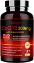 ZEBORA CoQ10-200mg with Trans-Resveratrol, PQQ & Vitamin E - High Absorption Coenzyme-Q10 with BioPerine - Powerful Antioxidant for Heart & Energy-Production