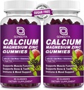 Calcium Magnesium Zinc with Vitamin D3 Supplement, Highly Absorbent Calcium Gummies with 300mg Magnesium glycinate Support Bone & Teeth, Muscle for Adults and Teens,Sugar Free, Vegan (2 Pack)
