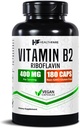 Healthfare Vitamin B2 Riboflavin 400mg | 180 Vegan Capsules | High Potency | Non-GMO | Gluten-Free | Made in USA