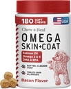Omega for Dogs - 180 Delicious Soft Chews - Salmon Oil Treats for Skin and Coat, Itch Relief - Fish Oil Blend of Essential Fatty Acids, Omega 3, 6, and 9, and Vitamins - Smoked Bacon Flavor