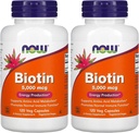 NOW Biotin 5,000 mcg - 120 VCaps (Pack of 2 Bottles)
