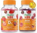 Lifeable Vitamin D Kids + Iron & Vitamin C Kids, Gummies Bundle - Great Tasting, Vitamin Supplement, Gluten Free, GMO Free, Chewable Gummy
