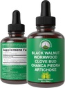 Wormwood Black Walnut Clove Cleanse For Humans. Elimination Detox + Intestinal Support Liquid Tincture Supplement for Adults and Kids. With Artichoke and Chanca Piedra for Additional Benefits