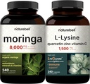 NatureBell Moringa Oleifera 8000mg Per Serving & L-Lysine 1,000mg Capsule Bundle Pack | Superfood Antioxidant | Free Form Amino Acids, L Lysine Complex