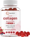 Micro Ingredients Multi Collagen Peptides, 120 Collagen Gummies | Type I,II,III,V,X Protein with Biotin, Hyaluronic Acid, & Vitamin C Complex | Pomegranate & Berry Flavored | Sugar Free, Non-GMO