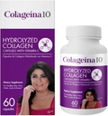 Colageina 10 Hydrolyzed Collagen Capsules with Vitamin C - Anti-Aging Dietary Supplement for Healthy Skin, Hair, Nails, Joints, and Bones - 60 Count