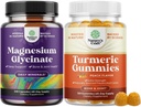 Bundle of Pure Magnesium Glycinate 400mg Per Serving for Mood Sleep and Relaxation 240ct and Turmeric Gummies for Adults Peach Flavor - Extra Strength Joint Support Gummies