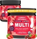 Llama Naturals Kids Multivitamin Gummies, Vegan, Organic with Vitamin D, C & K, Toddler Real Fruit Gummy Vitamins, Chewable Supplement, Whole Food Multivitamin, No Added Sugar Cane, Strawberry, 2 Pk