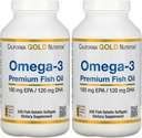 California Gold Nutrition Premium Fish Oil, Omega-3, 180 mg EPA, 120 mg DHA, Concentrated Triglyceride Form, 240 Fish Gelatin Softgels, 2 Pack