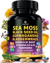 Sea Moss Capsules – 17-in-1 Blend with Black Seed Oil Ashwagandha Bladderwrack Burdock Root Turmeric Vitamin D3 K2 C for Daily Wellness – Multimineral Supplement for Men & Women – 120 Count