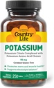 Country Life Potassium 99 mg Tablets - Chelated for Enhanced Absorption, Supports Neuromuscular Function & Electrolyte Balance, Certified Gluten Free, Vegan, Kosher, 250 Tablets