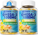 Vegan Omega-3 Gummies 1000mg + Turmeric - Omega 3 Fish Oil Alternative for Adults - Algae DHA 600mg & EPA 300mg, Vitamins A, C, E, Zinc & MSM, Sugar Free, 120 Cts