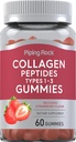 Piping Rock Collagen Gummies | 60 Count | Collagen Peptides Type 1 and 3 | Strawberry Flavor | Bovine Supplement | Non-GMO, Gluten Free