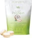 TRU Supplements Plant Based Protein Powder, BCAA, EAA, 20g Vegan Brown Rice & Pea Protein, 100 Calories, 27 Vitamins, No Artificial Flavors 25 Servings (Coconut Macaron)
