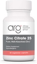Allergy Research Group Zinc Citrate Supplement - 25mg Zinc for Men & Women, Immune Support, Pure, Well-Absorbed, Well-Tolerated, Trace Mineral, Vegetarian Capsules - 60 Count