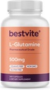 BESTVITE L-Glutamine 500mg per Capsule (240 Capsules) - No Dicalcium Phosphate - No Stearates - Non GMO - Gluten Free - Gut Health Support