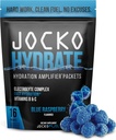 Jocko Fuel Hydrate Electrolytes Powder Packets Low Sugar - Hydration Amplifier Packets for Recovery, Dehydration, & Exercise - with Vitamins B6, B12 & C (16 Packets) Blue Raspberry