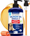 Salmon Oil for Dogs - Omega 3 for Dogs - 8 FL OZ Wild Alaskan Salmon Fish Oil - Natural EPA & DHA Fatty Acids for Skin & Coat, Allergy, Joint & Bone Health - Liquid Support Supplement for Shedding