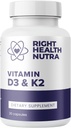 Right Health Nutra Vitamin D3 + K2 Supplement – 30 Capsules – 125 mcg Vitamin D3 & 200 mcg K2 as MK-7 – High Absorption Formula – Made in USA