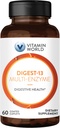 Vitamin World Digest-13 Multi-Enzyme, 1010mg Digestive Enzymes Blend with Amylase, Bromelain, Papain & Lipase for Digestion and Absorption, Digestive Enzymes for Bloating & Gas, 60 Caplets