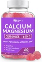 Sugar Free Calcium Gummies Supplement 600mg, Calcium Magnesium Zinc Gummies with Vitamin D3 K2, Potassium, High Absorption CA Gummy for Bone, Teeth & Muscle