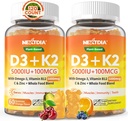 Vitamin D3 K2 Gummies 5000IU / 10,000 IU with Omega-3 250mg + K2(MK-7) 100mcg - 5X Absorption Than Standard D3K2,with Vitamin C, Zinc,and 5 Organic Vegetables,Supports Bone & Teeth Strength, Immune